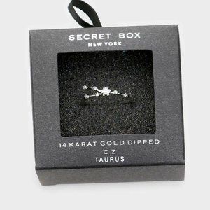 Secret Box Ring Zodiac Sign TAURUS CZ Cuff Celestial SILVER